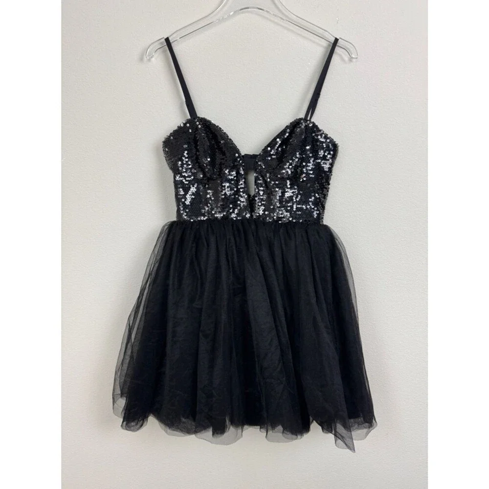 Free People x Fame and Partners Tulle Sequin Mini Dress Sz 4
